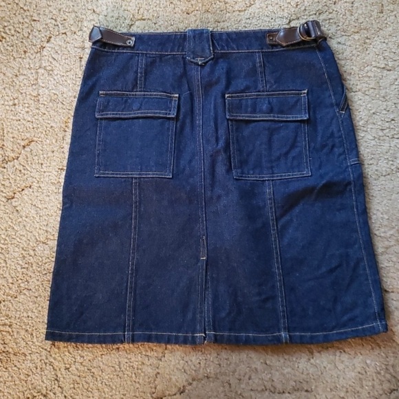 ROUTE 66 dark wash denim skirt leather trim adjustable waist summer fall winter - Picture 12 of 12